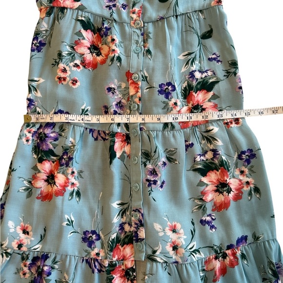 Xhilaration Blue Floral Long Midi Dress Womens Size XS Full Button Front Tiered. - Picture 10 of 11